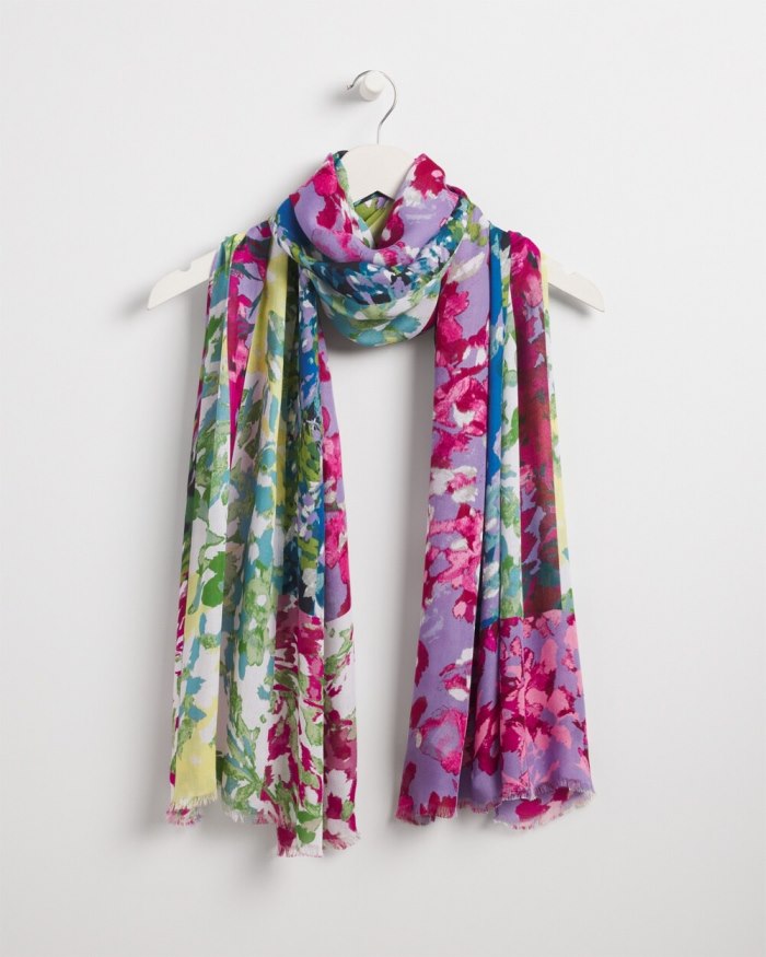 Chicos Mixed Floral Print Oblong Scarf - Magenta Rose