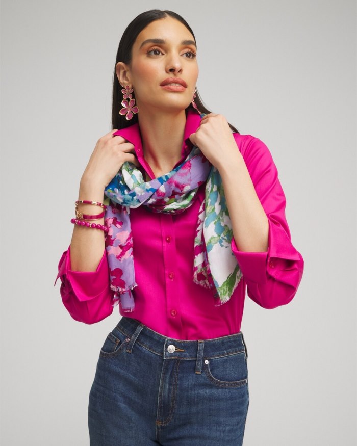 Chicos Mixed Floral Print Oblong Scarf - Magenta Rose