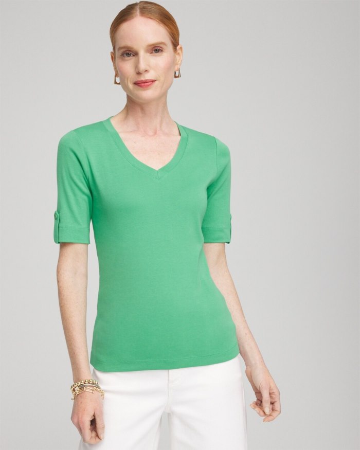 Chicos Everyday V-neck Tee - GRASSY GREEN