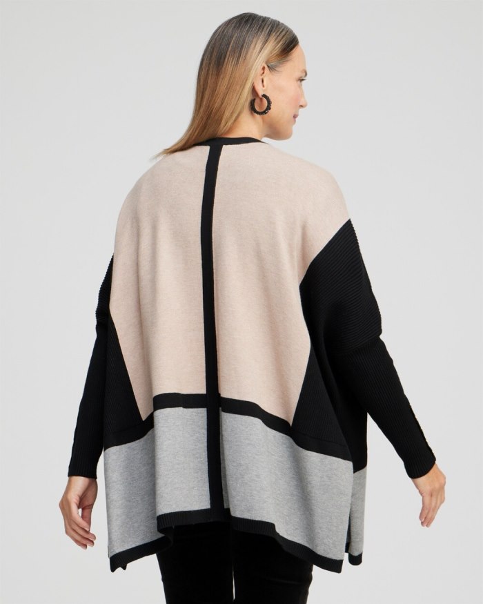 Chicos Snap Detail Colorblock Ruana - Black