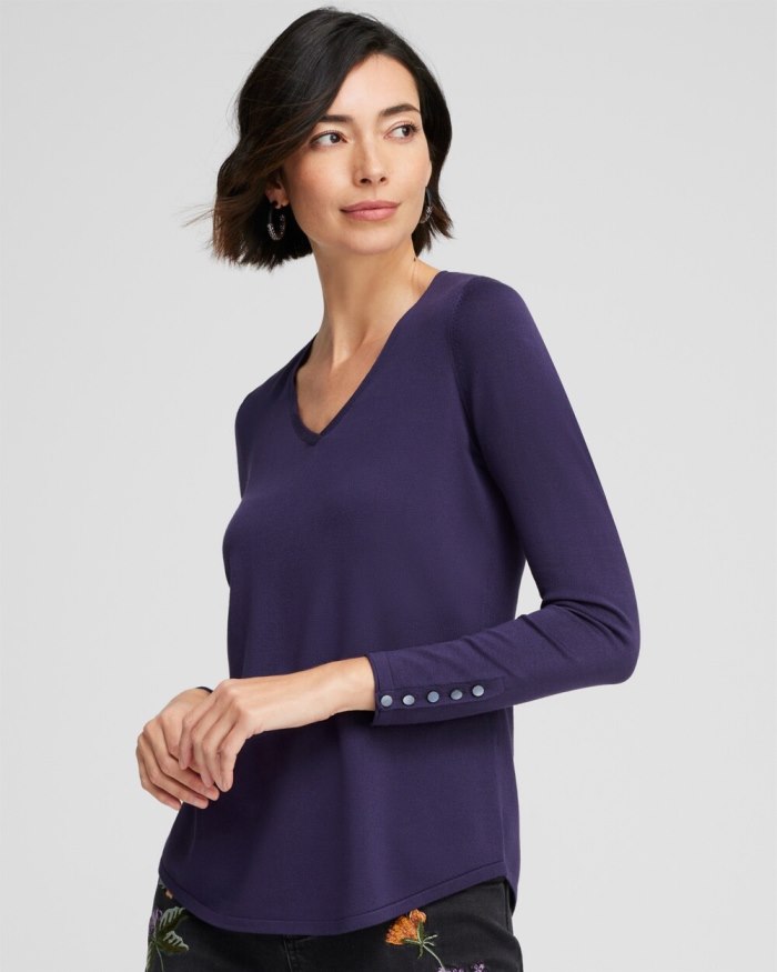 Chicos Spun Rayon V-neck Pullover Sweater - Dewberry