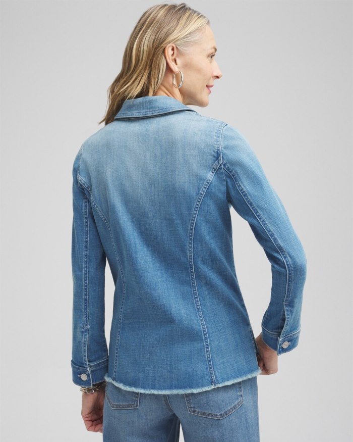 Chicos Indigo Frayed Hem Denim Jacket - Baltic Indigo