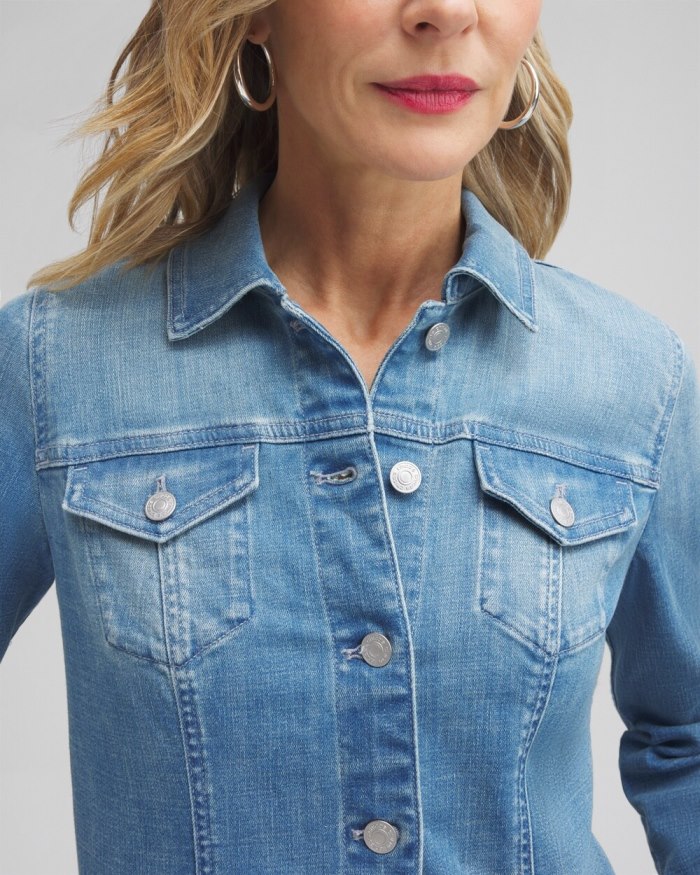 Chicos Indigo Frayed Hem Denim Jacket - Baltic Indigo