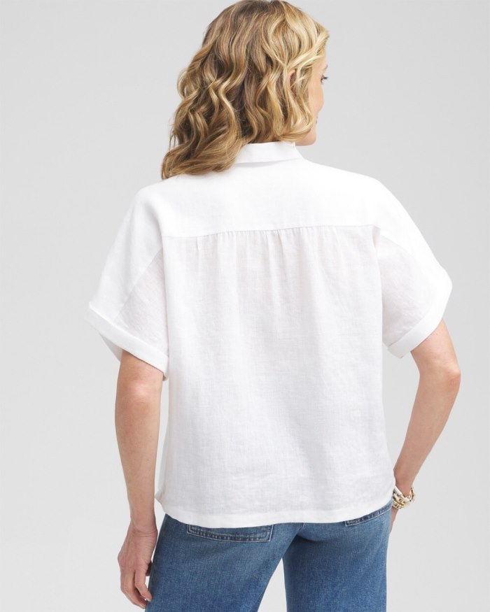 Chicos Linen Embroidered Applique Shirt - Alabaster