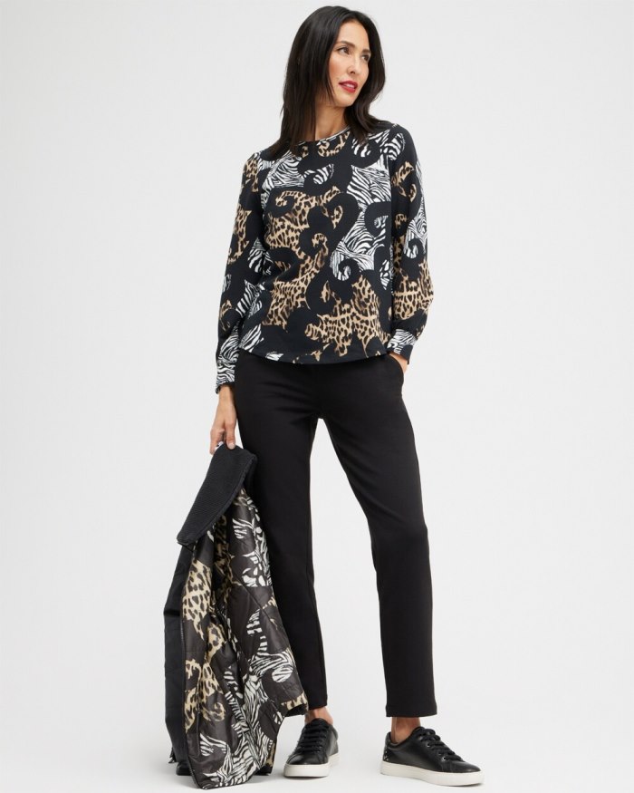 Chicos Zenergy Mixed Animal Print Sweatshirt - Black