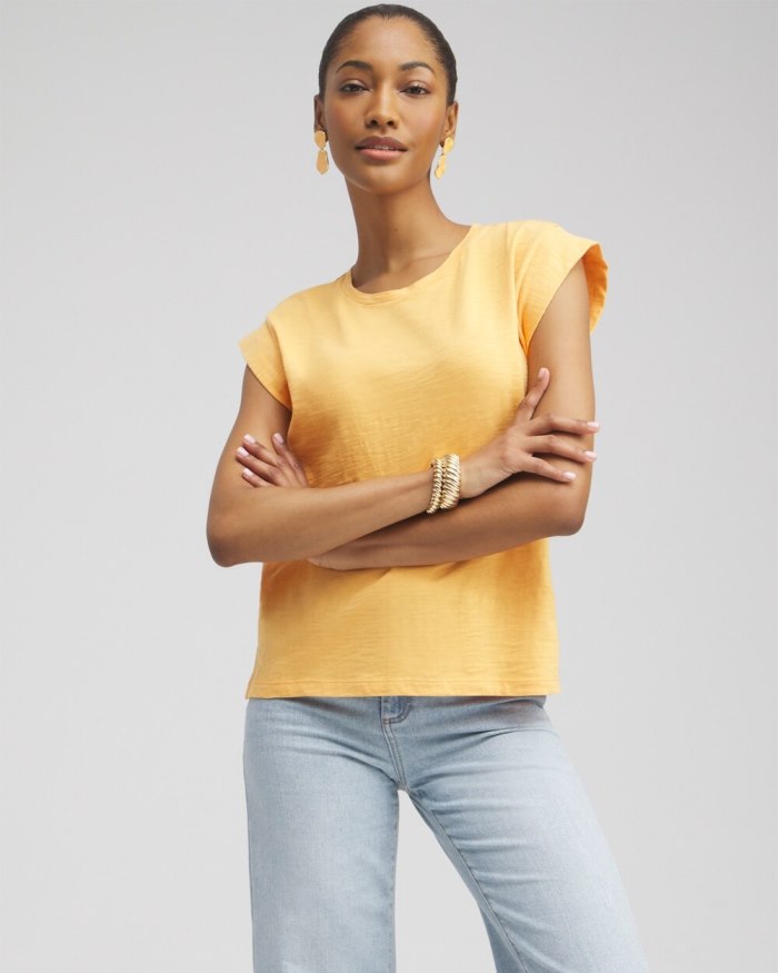 Chicos Cap Sleeve Tee - Mango Sorbet