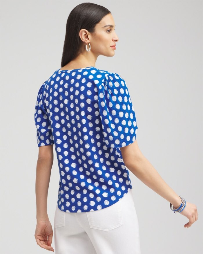 Chicos Dots Gauze Flutter Sleeve Top - Intense Azure