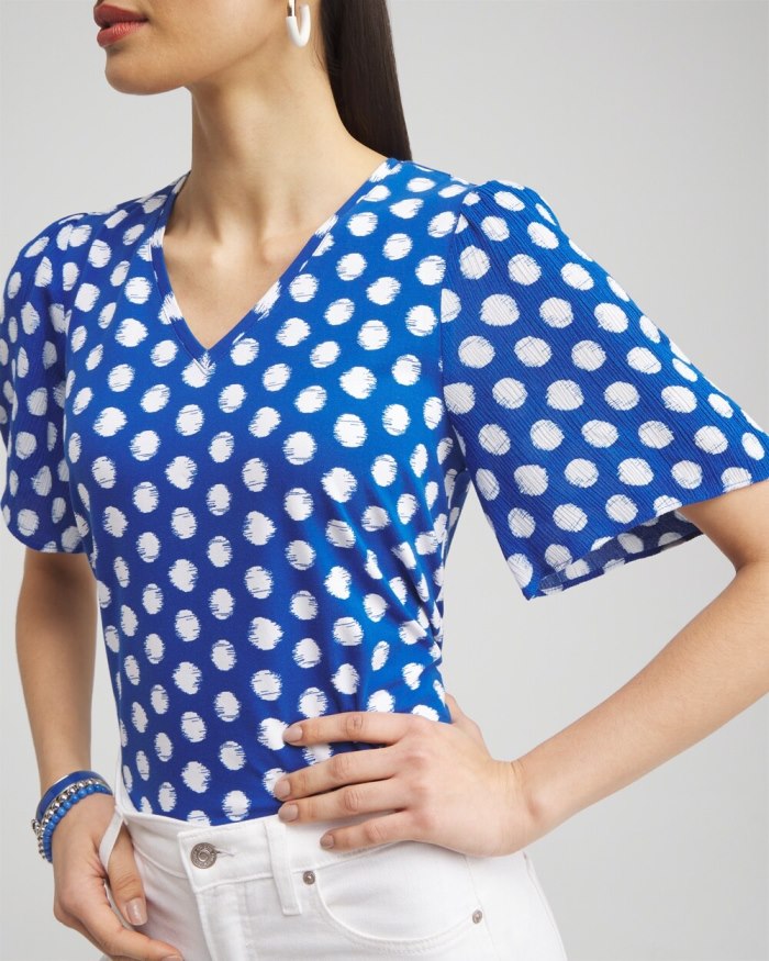 Chicos Dots Gauze Flutter Sleeve Top - Intense Azure