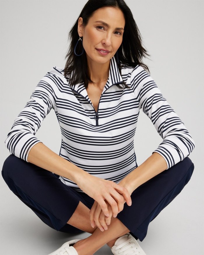 Chicos Zenergy UPF Stripe Long Sleeve Top - Classic Navy