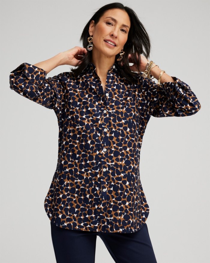 Chicos No Iron 3/4 Sleeve Mosaic Print Shirt - Classic Navy