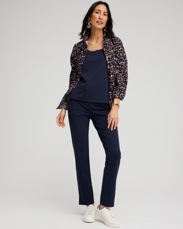 Chicos No Iron 3/4 Sleeve Mosaic Print Shirt - Classic Navy