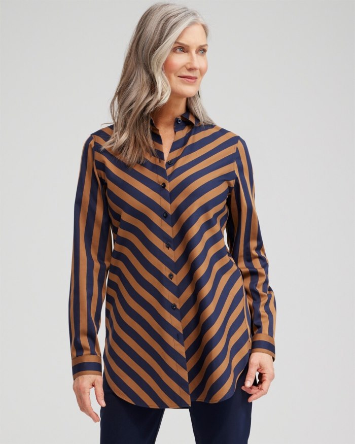 Chicos No Iron Stretch Stripe Tunic - Classic Navy