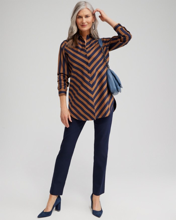 Chicos No Iron Stretch Stripe Tunic - Classic Navy