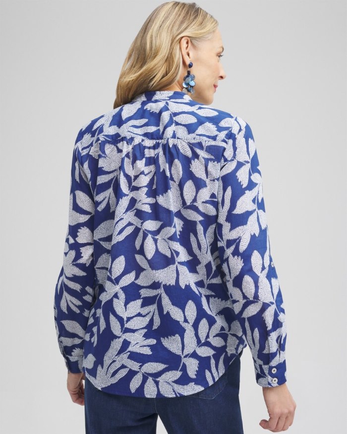 Chicos Cotton Leaf Print Shirt - Evening Eclipse