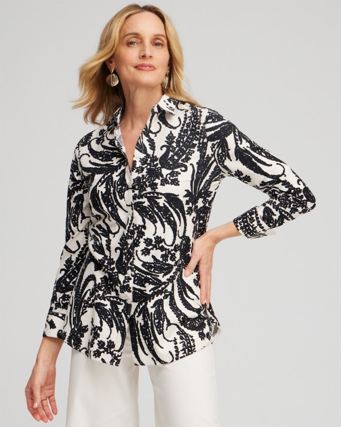 Chicos No Iron Stretch Paisley Shirt - English Cream