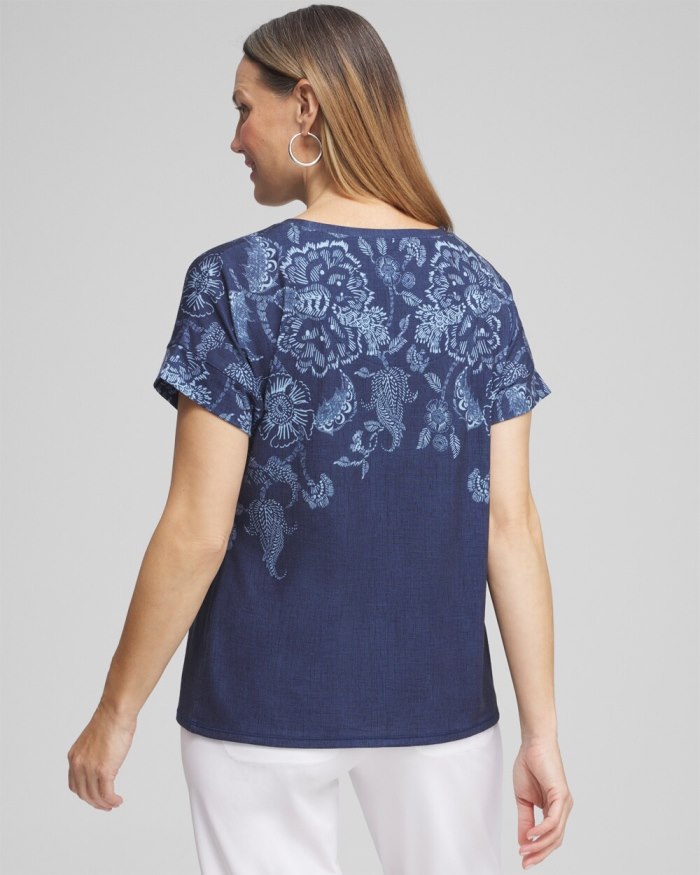 Chicos Zenergy Floral Drop Shoulder Tee - Classic Navy