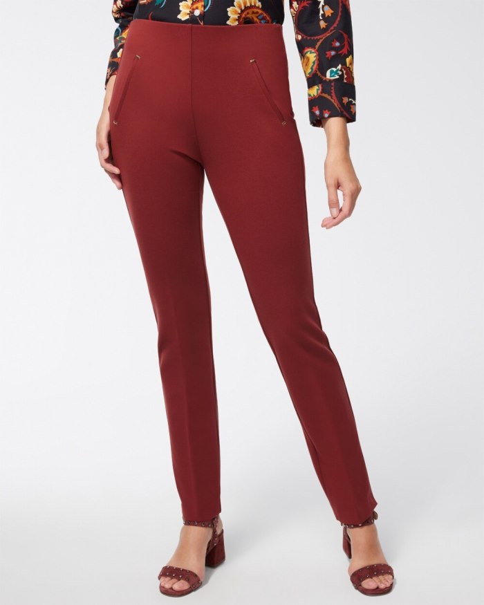 Chicos Juliet Ponte Trim Detail Pants - Deep Smoked Paprika