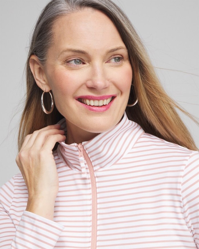 Chicos Zenergy UPF Stripe Long Sleeve Top - Magenta Rose