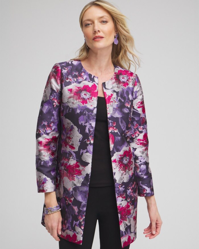 Chicos Floral Jacquard Topper - Purple