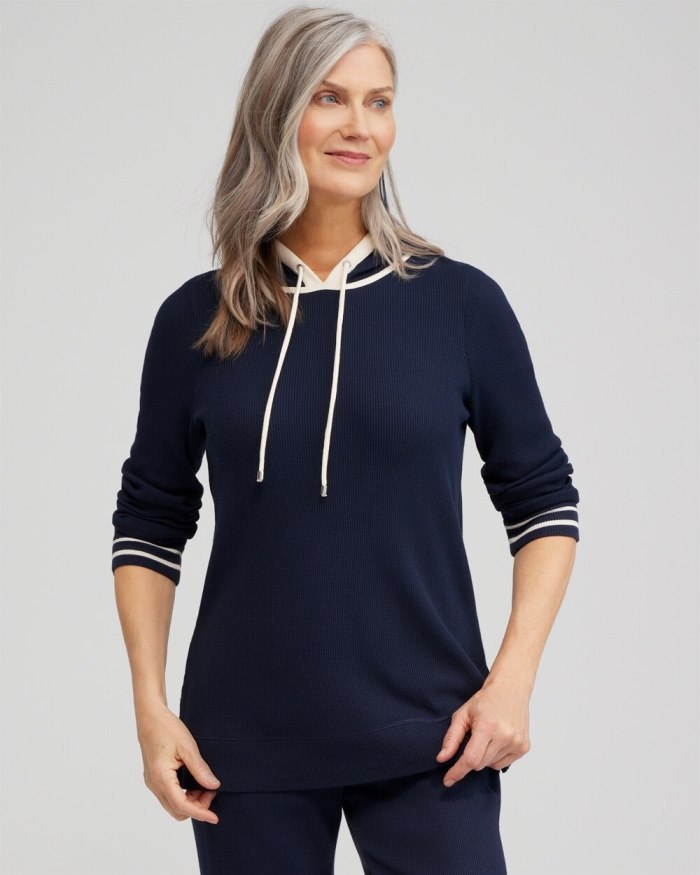 Chicos Zenergy Waffle Knit Hooded Tunic - Classic Navy