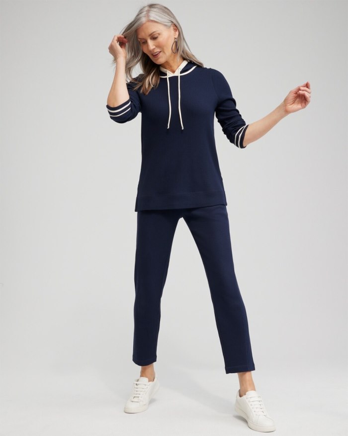 Chicos Zenergy Waffle Knit Hooded Tunic - Classic Navy