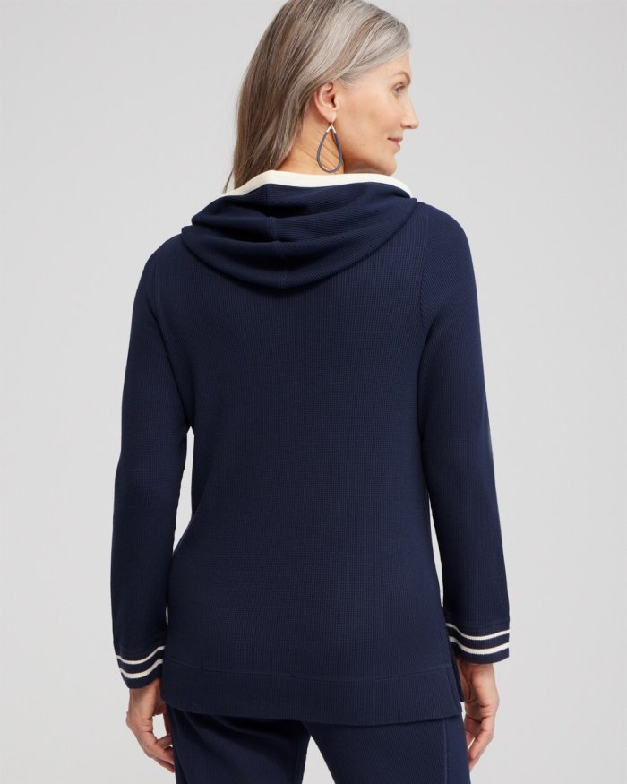 Chicos Zenergy Waffle Knit Hooded Tunic - Classic Navy