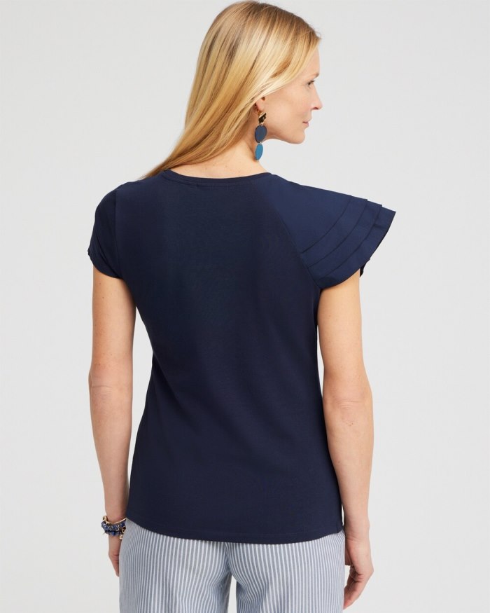 Chicos Ruffle Cap Sleeve Tee - Classic Navy