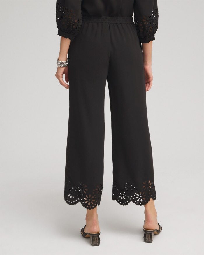 Chicos Satin Eyelet Hem Culottes - Black