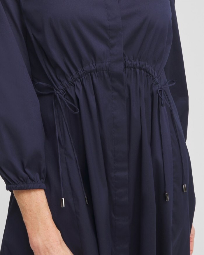 Chicos Poplin Adjustable Waist Shirt Dress - Classic Navy