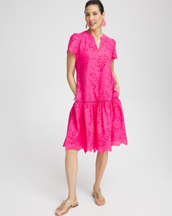 Chicos Lace Popover Dress - PINK BROMELIAD