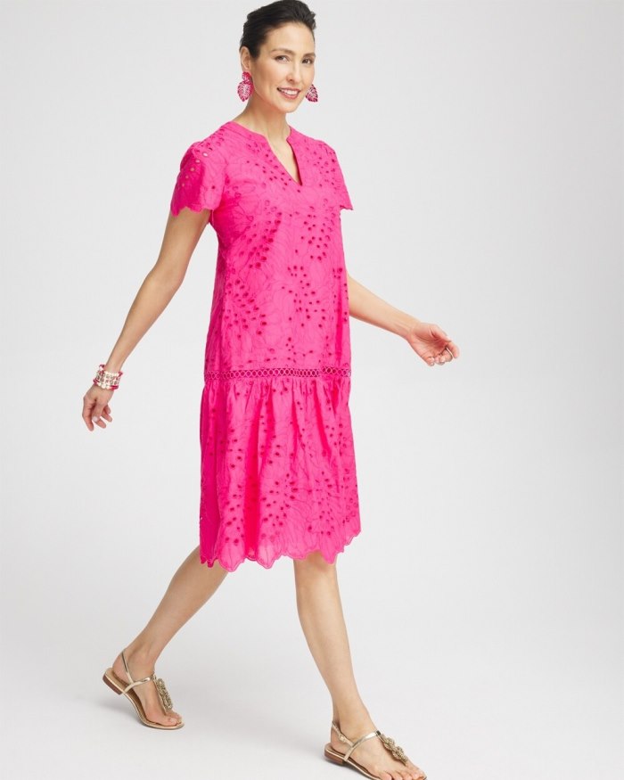 Chicos Lace Popover Dress - PINK BROMELIAD