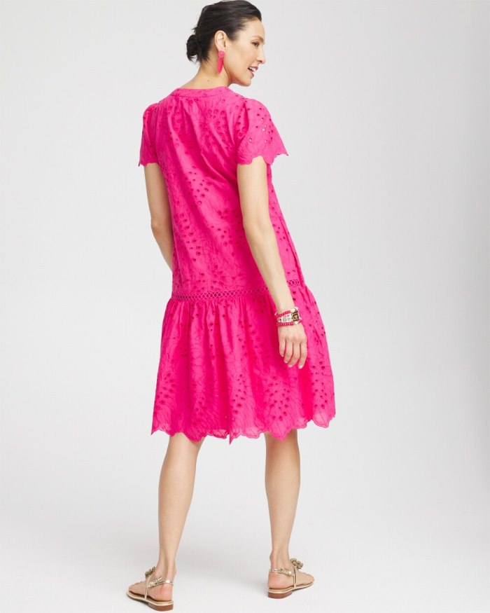 Chicos Lace Popover Dress - PINK BROMELIAD