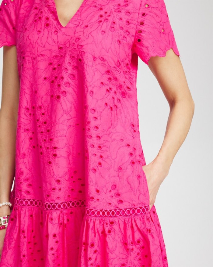 Chicos Lace Popover Dress - PINK BROMELIAD