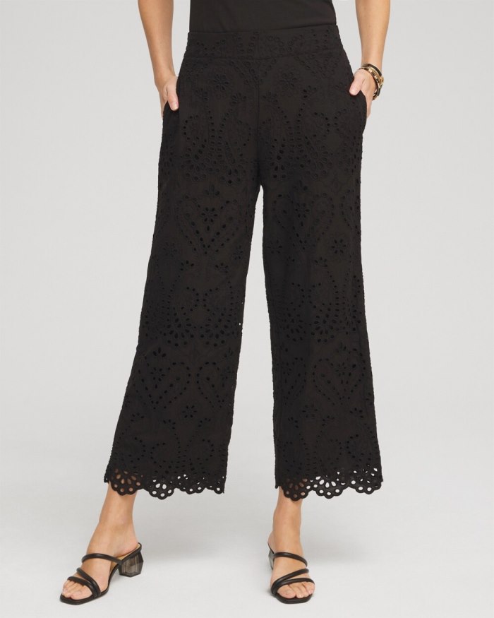 Chicos Eyelet Lace Cropped Pants - Black