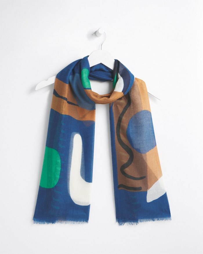 Chicos Abstract Art Oblong Scarf - Azores Blue