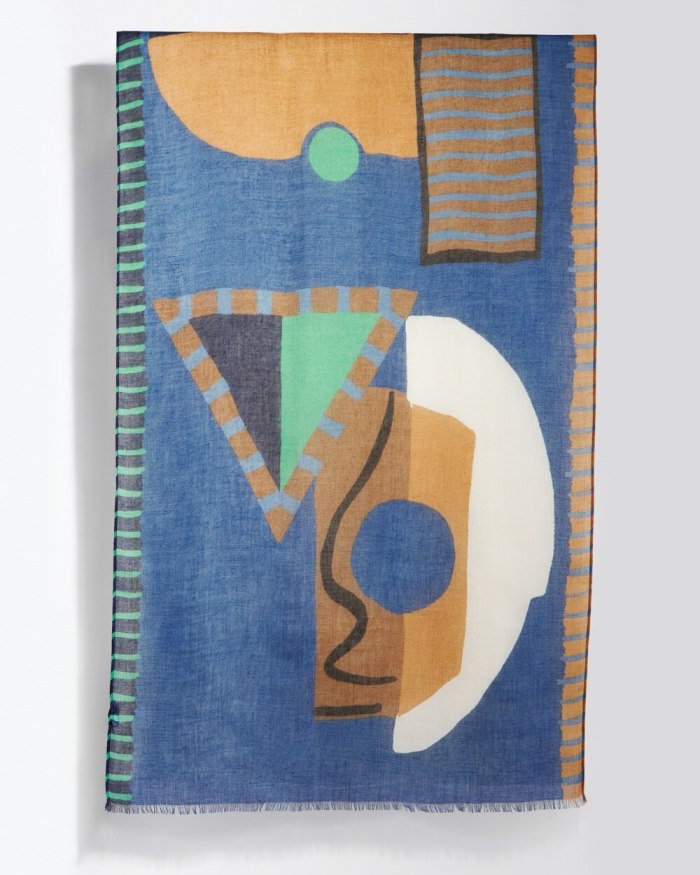 Chicos Abstract Art Oblong Scarf - Azores Blue