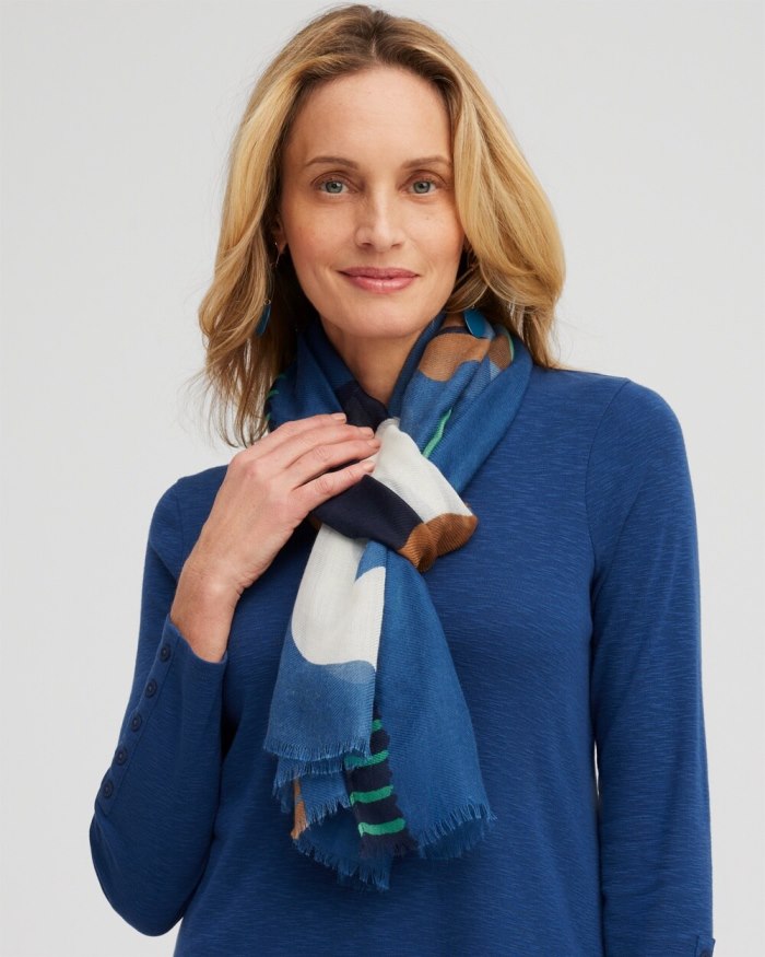 Chicos Abstract Art Oblong Scarf - Azores Blue