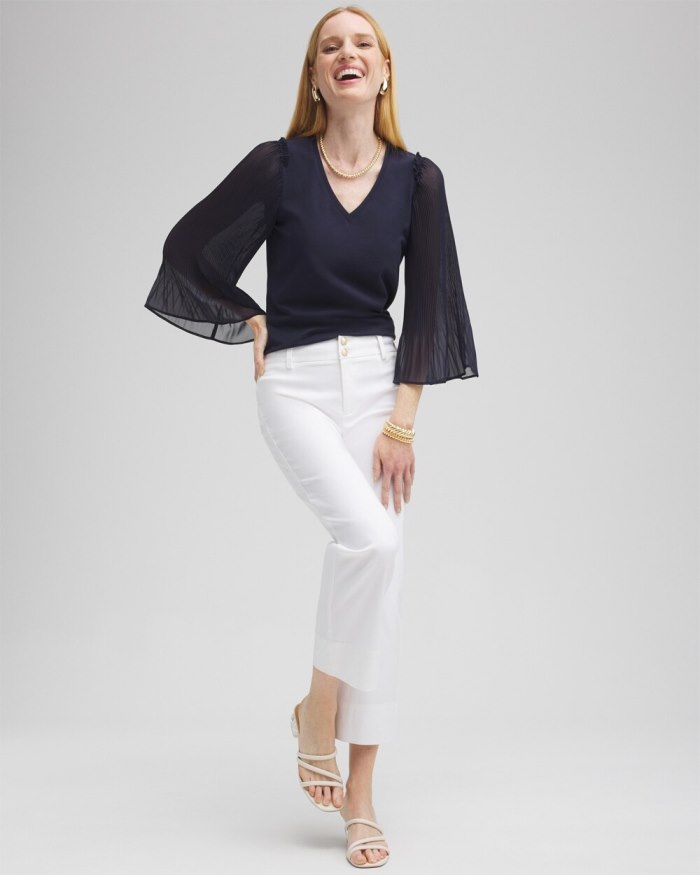 Chicos Pleated Billow Sleeve Top - Classic Navy