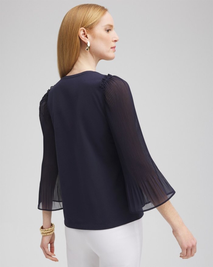 Chicos Pleated Billow Sleeve Top - Classic Navy