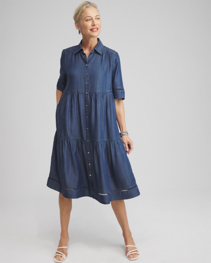 Chicos Eyelet Trim Midi Dress - Marina Bay Indigo