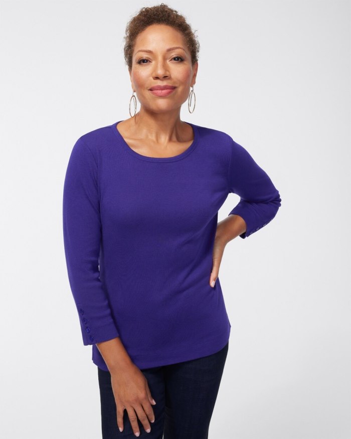 Chicos Pima 3/4 Sleeve Everyday Tee - Florentia Plum