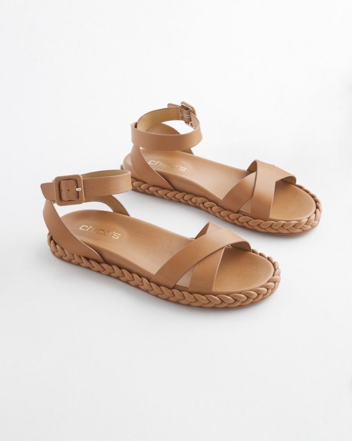 Chicos Leather Braided Sandals - Tan