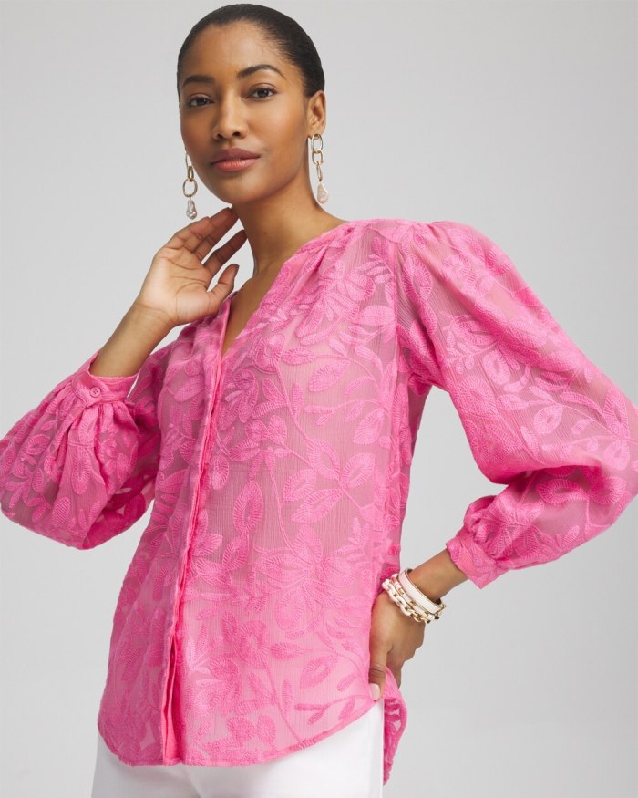 Chicos Chiffon Embroidered Shirt - Marrakesh Pink