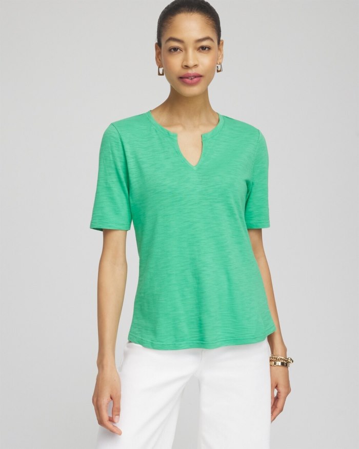 Chicos Notch Neck Tee - GRASSY GREEN