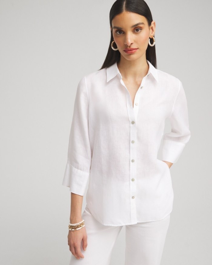 Chicos No Iron Linen 3/4 Sleeve Shirt - Optic White