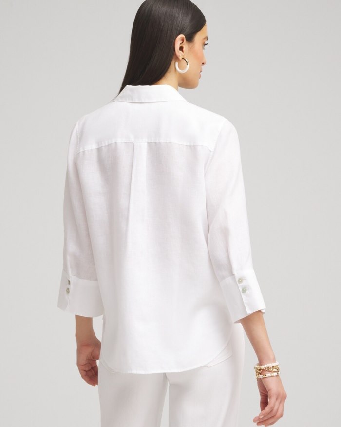 Chicos No Iron Linen 3/4 Sleeve Shirt - Optic White