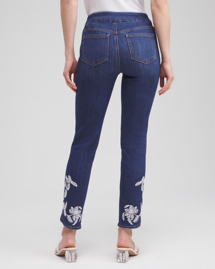 Chicos Embroidered Pull-on Ankle Jeggings - Morwenna Indigo