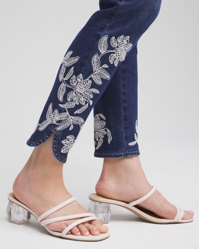 Chicos Embroidered Pull-on Ankle Jeggings - Morwenna Indigo