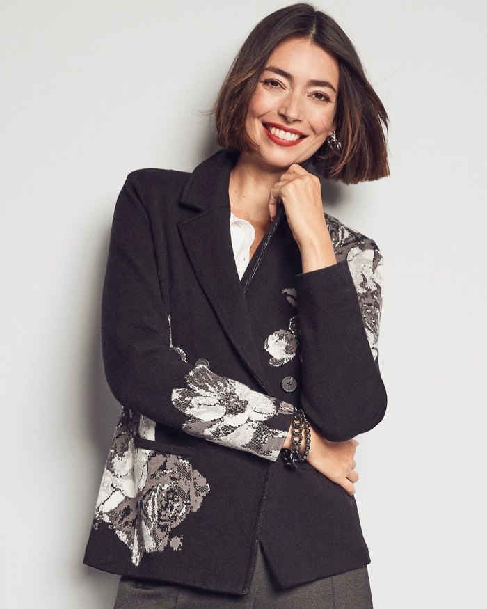 Chicos Floral Jacquard Jacket - Black