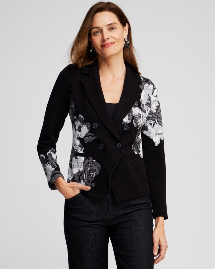 Chicos Floral Jacquard Jacket - Black